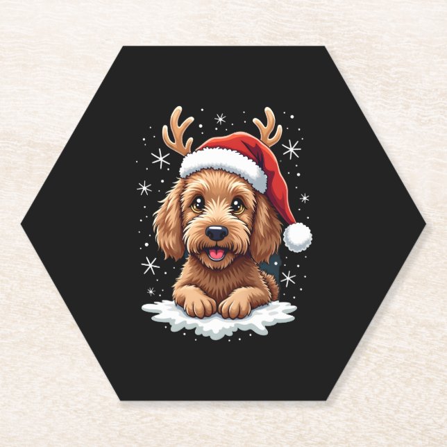 Posavasos De Papel Christmas Goldendoodle Dog Reindeer Holiday Doodle (Anverso)