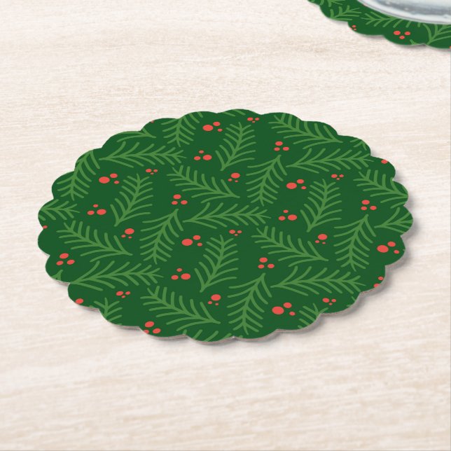 Posavasos De Papel Christmas Greenery Berries Festive Holiday Party (En perspectiva)