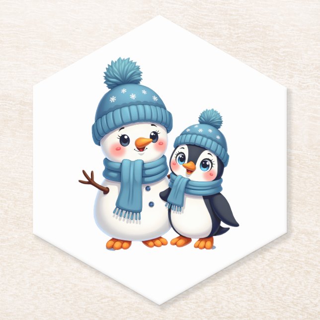 Posavasos De Papel Christmas Merry Christmas For Gift Penguin Snowman (Anverso)