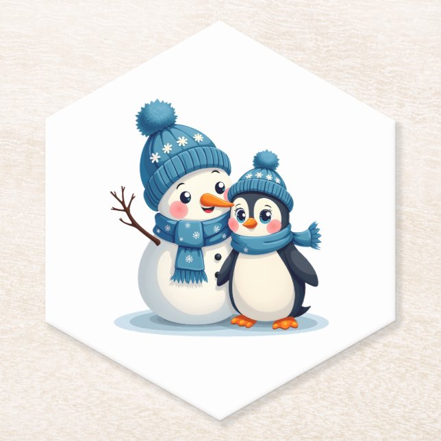 Posavasos De Papel Christmas Merry Christmas For Gift Penguin Snowman (Anverso)