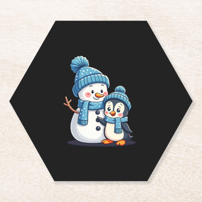 Posavasos De Papel Christmas Merry Christmas For Gift Penguin Snowman (Anverso)