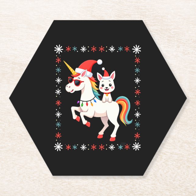 Posavasos De Papel Christmas Poodle Unicorn Sunglasses Poodles T-Shir (Anverso)