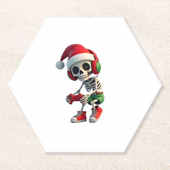 Posavasos De Papel Christmas skeleton Gamer Pajamas xmas skull gaming (Anverso)