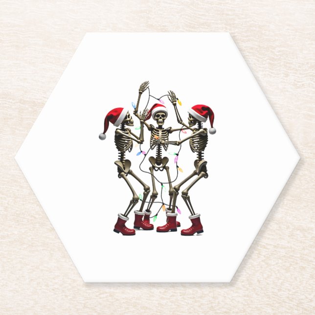 Posavasos De Papel Christmas Skeleton Santa Dancing Lights (1) (Anverso)