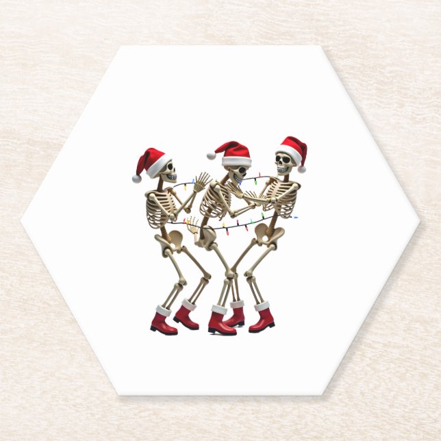 Posavasos De Papel Christmas Skeleton Santa Dancing Lights (2) (Anverso)