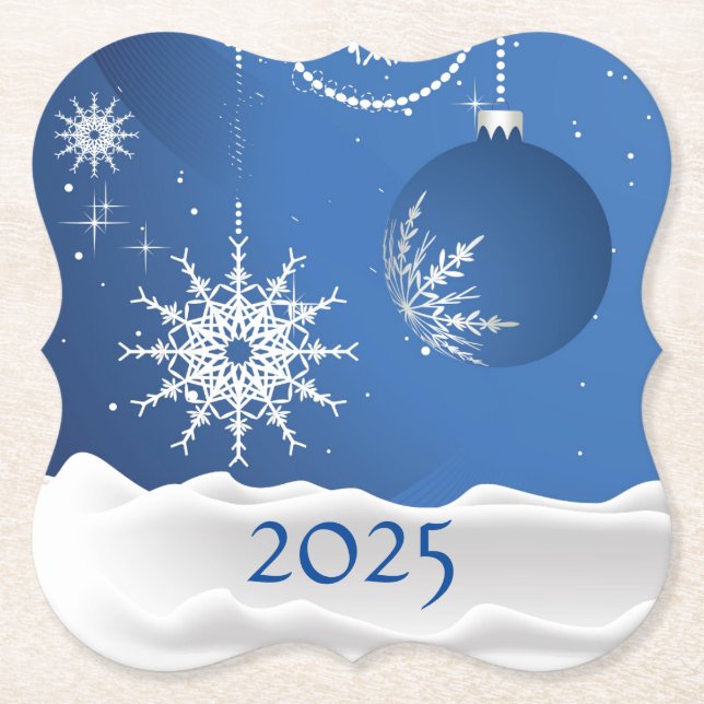 Posavasos De Papel Christmas Snowflake Snow Coaster 2025 Add Name (Anverso)