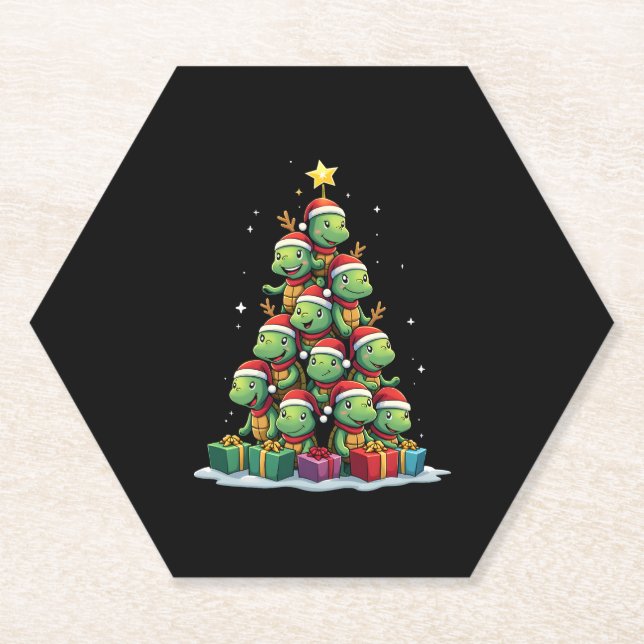 Posavasos De Papel Christmas Tree Sea Turtle Turtles Tortoise T-Shirt (Anverso)