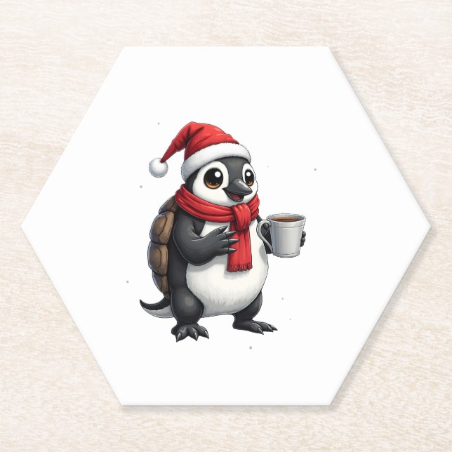 Posavasos De Papel Christmas Turtle with Santa Hat Coffee Lover Funny (Anverso)