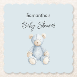 Posavasos De Papel Chupete de oso de peluche azul para baby shower
