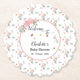 Posavasos De Papel Chupinada de rosas rosadas elegantes con mariposas