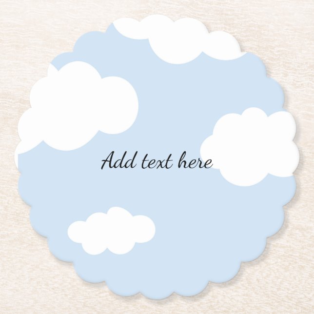 Posavasos De Papel Cielo azul, plantilla de nubes blancas onduladas (Anverso)