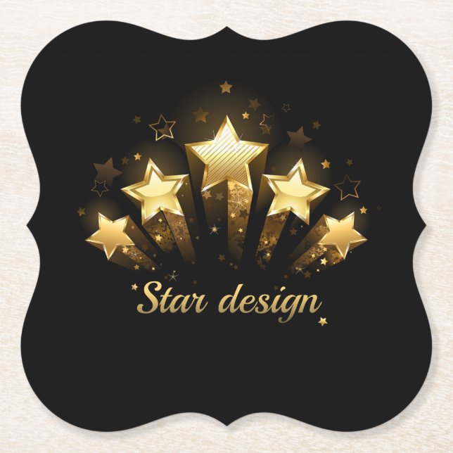 Posavasos De Papel Cinco estrellas de oro en negro (Anverso)