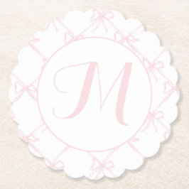 Posavasos De Papel Cinta rosa y blanca monogramada, Personalizado de 