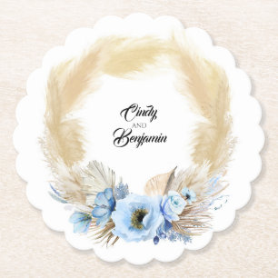 Posavasos De Papel Círculo floral de hierba de Pampas azul polvorient