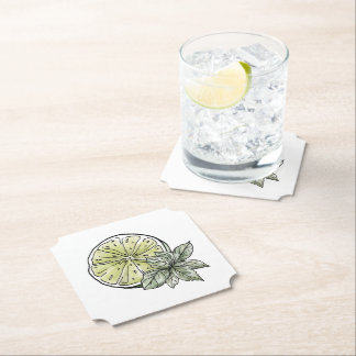 Posavasos De Papel Citrus Summer Lime y Green Leaves