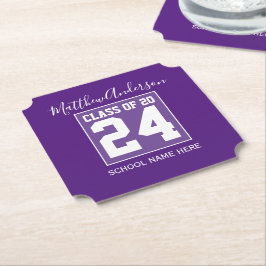 Posavasos De Papel Clase de 2024 Modern Royal Purple Graduation Party