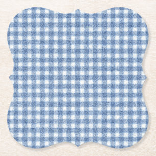Posavasos De Papel Clásico Cuadro Gingham Azul y Blanco