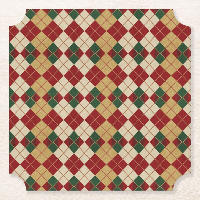Posavasos De Papel Clásico, patrón argyle de Navidad/invierno (Anverso)