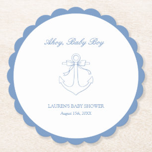 Posavasos De Papel Clásico Simple Ahoy Baby Boy Elegante Ducha