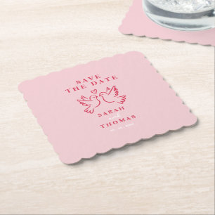 Posavasos De Papel clásico vintage rosa pájaros guarden la fecha 
