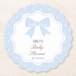 Posavasos De Papel Clásicos puntos de Polka Baby Blue Bow Boy Baby Sh