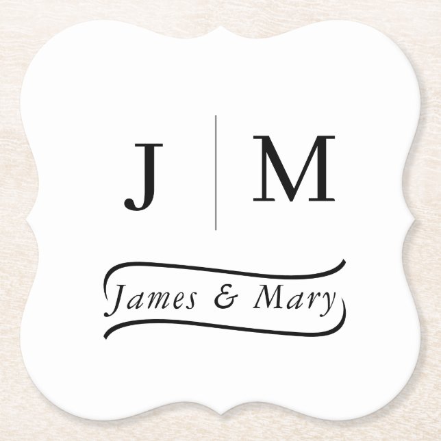 Posavasos De Papel Classic Monogram Wedding Calligraphy line (Anverso)