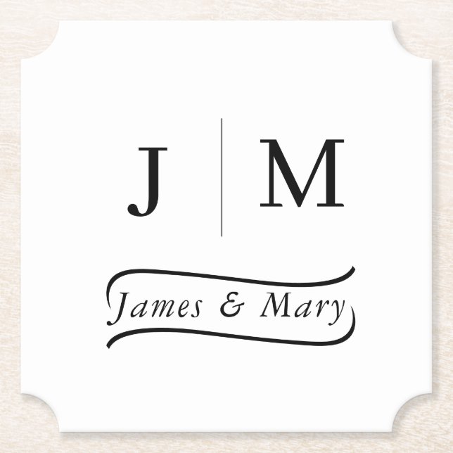 Posavasos De Papel Classic Monogram Wedding Calligraphy line (Anverso)