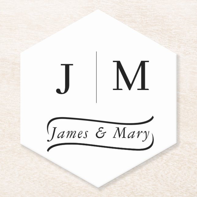 Posavasos De Papel Classic Monogram Wedding Calligraphy line (Anverso)
