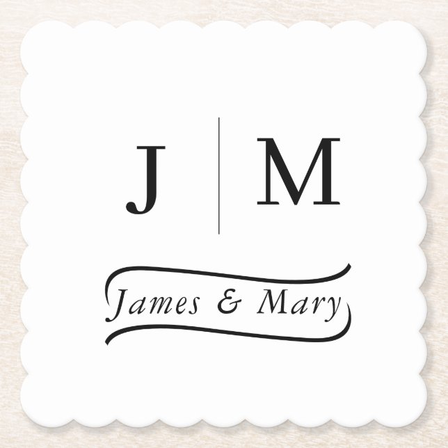 Posavasos De Papel Classic Monogram Wedding Calligraphy line (Anverso)