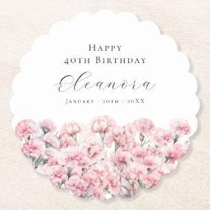Posavasos De Papel Clavel rosa cumpleaños 40 enero flor de nacimiento