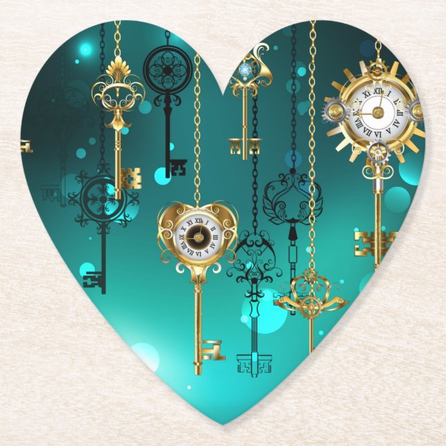 Posavasos De Papel Claves de esqueleto antiguas sobre fondo verde (Anverso)