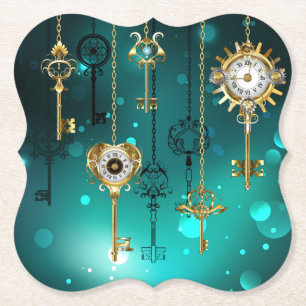 Posavasos De Papel Claves de esqueleto antiguas sobre fondo verde