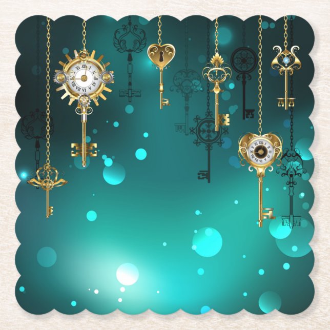 Posavasos De Papel Claves de esqueleto antiguas sobre fondo verde (Anverso)