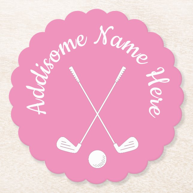 Posavasos De Papel Club de golf Monogramado Pink White (Anverso)