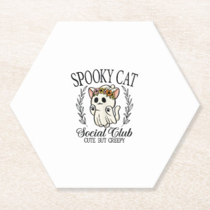 Posavasos De Papel Club Social de Gato Fantasma de Halloween Retro Li