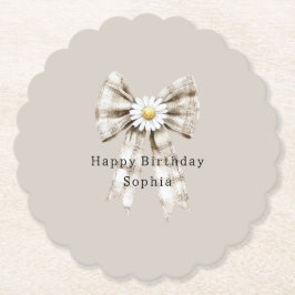 Posavasos De Papel Cocoa Cream White Bow Daisy Flowers Birthday  