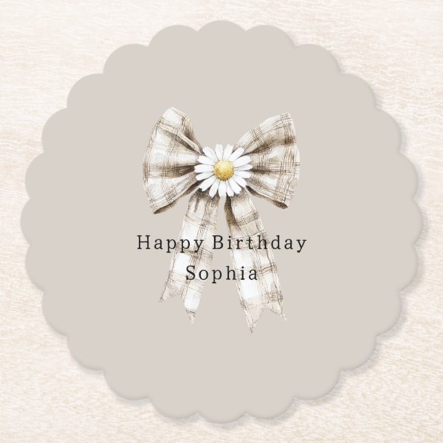 Posavasos De Papel Cocoa Cream White Bow Daisy Flowers Birthday   (Anverso)