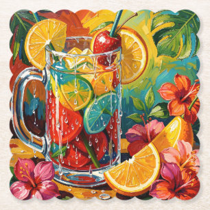 Posavasos De Papel Cóctel de Verano Tropical Pintura al Óleo Impasto