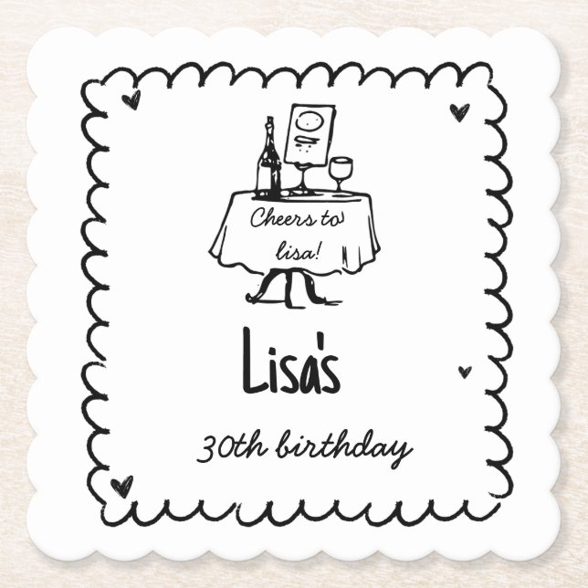 Posavasos De Papel Cóctel Hand Drawn Scribble 30, 40 cumpleaños (Anverso)