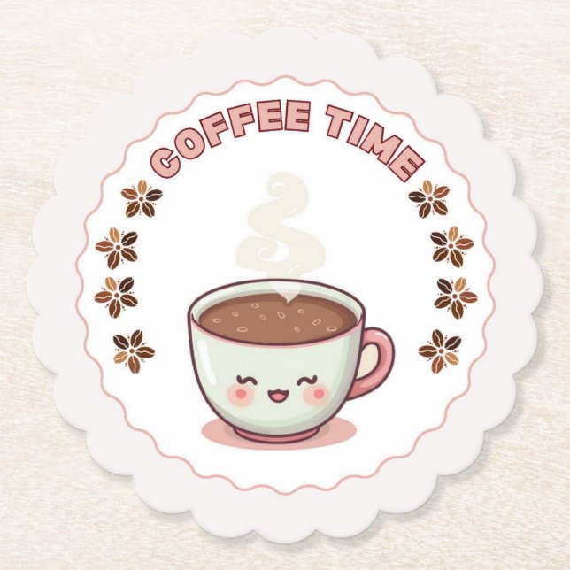 Posavasos De Papel Coffee Time Cute Kawaii Coffee Cup Coaster (Anverso)