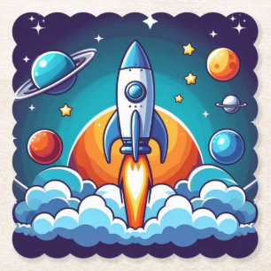 Posavasos De Papel Cohete retro del espacio exterior
