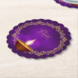 Posavasos De Papel Coincidiendo Feliz Diwali Redondo de vieiras púrpu