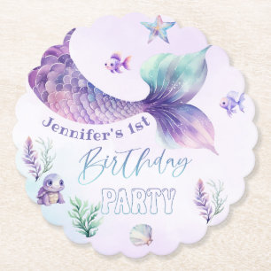 Posavasos De Papel Cola de sirena Debajo de la fiesta de cumpleaños d