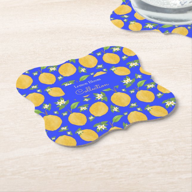 Posavasos De Papel Colección Lemon Bloom azul estampado (En perspectiva)