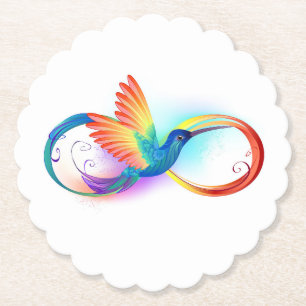 Posavasos De Papel Colibrí arcoíris con símbolo de infinito