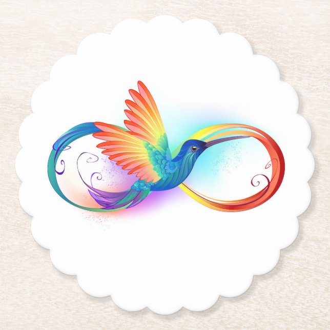 Posavasos De Papel Colibrí arcoiris con símbolo Infinity (Anverso)