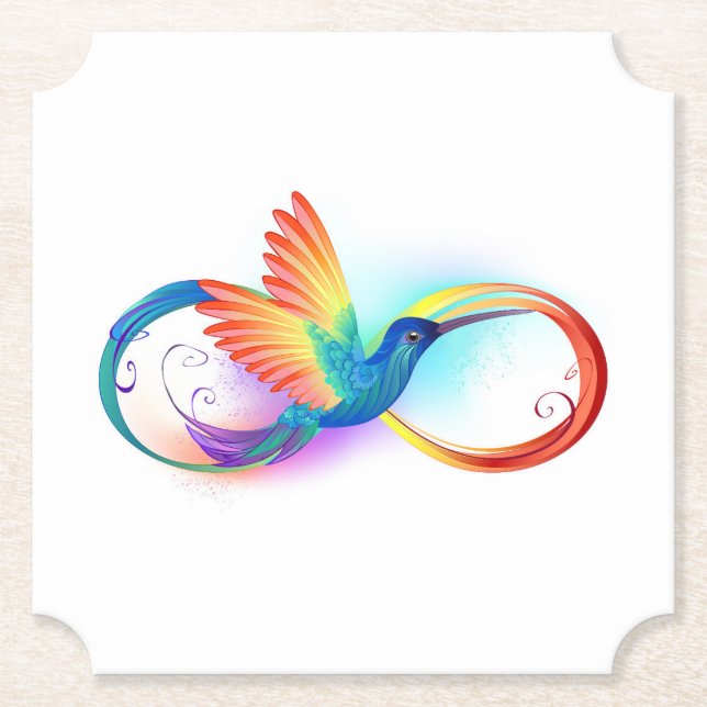 Posavasos De Papel Colibrí arcoiris con símbolo Infinity (Anverso)