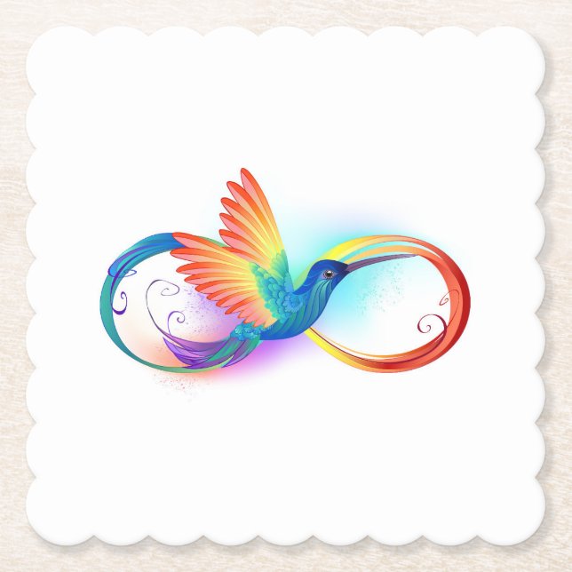 Posavasos De Papel Colibrí arcoiris con símbolo Infinity (Anverso)