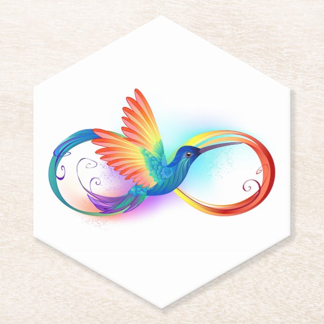 Posavasos De Papel Colibrí arcoiris con símbolo Infinity (Anverso)