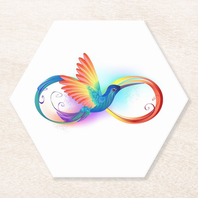 Posavasos De Papel Colibrí arcoiris con símbolo Infinity (Anverso)
